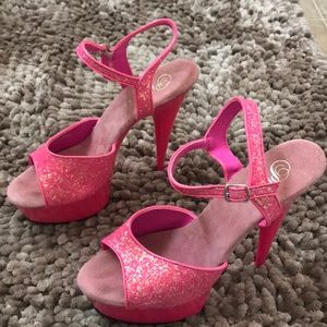 Bright pink glitter stilettos size 11